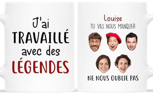 Cadeau Plus Mug Personnalisé Prénom Et Photo - On A Travaillé Avec Une Légende - Cadeau depart collegue, cadeau humour collegue de travail, tasse personnalisable collegue (5 Collègues)