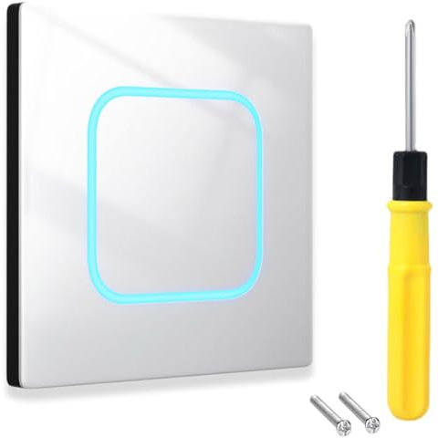 Acmerota Interrupteur à lumière blanche avec indicateur carré 16A Interrupteur à bouton-poussoir Interrupteur mural Interrupteur ON/Off pour lampes LED, rétroéclairage en verre pour bureau