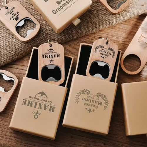 Mini Décapsuleur Personnalisé Avec Coffret Cadeau Raffiné, Décapsuleur En Bois Avec Porte-clés, Noms/date/motif À Personnaliser, Cadeaux Pour Mariage, Fête Des Pères