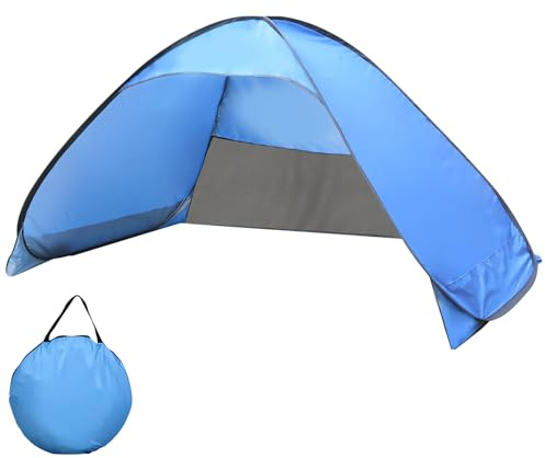 Strandmuschel Pop Up Uv Schutz 50+, 3-4 Personen Groß Strandmuschel Kleines Packmaß 1.2kg Tragbar, Atmungsaktiv Strandzelt 190T wasserdicht, inkl. Tragetasche & Bodennägel (Blau)
