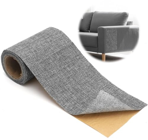 Yuragim Flicken Selbstklebend Stoff, 10x200 cm Leinenstoff Reparatur Patches Selbstklebend, Hellgrau Leinen Stoff Reparaturflicken Reparaturset Textilklebeband für Stoffe,Sofa,Autositze,Möbel,Vorhang