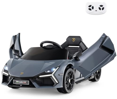 GOPLUIS Elbil för barn, 12 V Lamborghini elektrisk barnbil i 2 lägen, elektrisk för barn med fjärrkontroll och LED-lampor och tuta och musik, för pojkar och flickor från 3 år (grå)