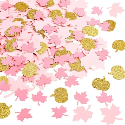 BSITSSS 200 Pièces Confettis Automne, Rose et Or Décoration de Table, Feuille D'érable Citrouille Confetti pour Fête D'automne Anniversaire Baby Shower Halloween