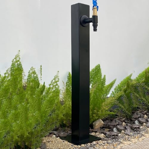 Colonna d'acqua verticale da giardino in acciaio inossidabile 304, supporto per tubo autoportante con rubinetto di bloccaggio, dispenser d'acqua antigelo per esterni, fontana (tubo quadrato 1 corto)