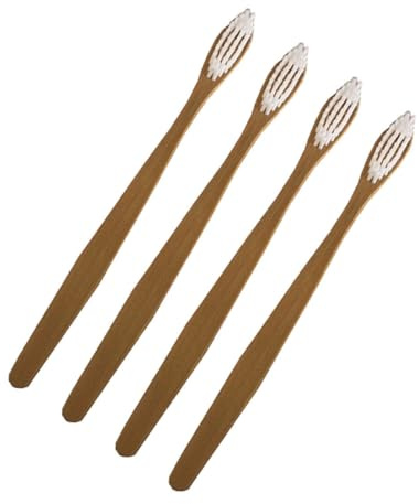 SOPOTUTU 4 Stück-pack Biologisch Abbaubare Zahnbürsten aus Bambus mit Mittelharten Nylonborsten Ergonomisches Design Rutschfest für Reisen und Zuhause in Weiß