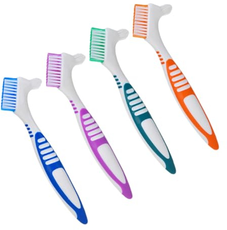 HONMEET 4 pièces Brosse à Dents Pour Dentier Double Face Nettoyage Prothèses Souples Et Rigides Bleu Vert Orange