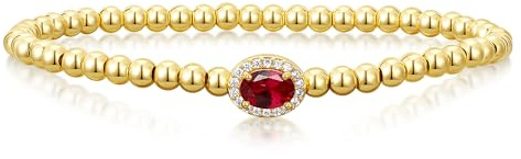Turandoss Juli Geburtsstein Armband Damen Gold Perlenarmband, Juli Rubin Armband Perlen Geburtsstein Schmuck Armkette, Geburtstagsgeschenk für Mädchen 9 10 11 12 13 Jahre Frauen Damen Freundin Schmuck