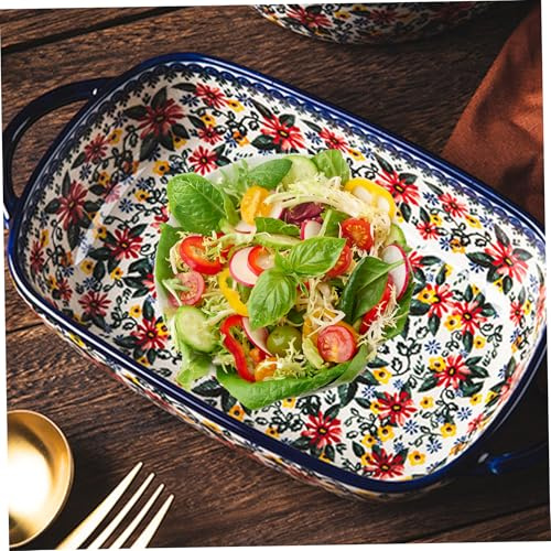 Teglia da forno, pirofila in ceramica resistente al calore da 730 ml con doppi manici, lasagne rettangolari con stampa margherite, pirofile lavabili antiscivolo per la cucina del forno, decorazione