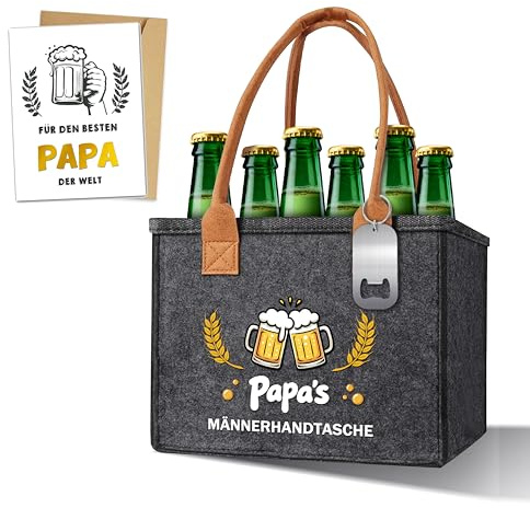 Papa Geschenk Männer-Männerhandtasche Bier mit Flaschenöffner und Grußkarte,Geschenk Papa Mann Bier Geschenkbeutel,Witzige Geburtstagsgeschenk für Papa ﻿ (Papa’s Männerhandtasche)