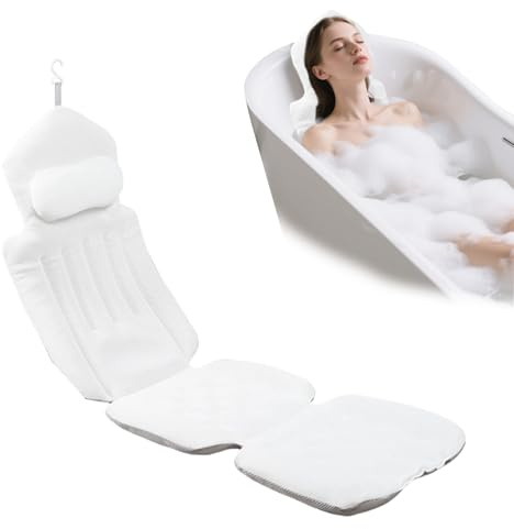 Almohada Bañera Completa 4 en 1 con Ventosas, Cojín Bañera Adultos Antideslizante 134x41cm, Soporte Cabeza, Espalda, Lumbar y Caderas, Accesorios para Bañera de Lujo