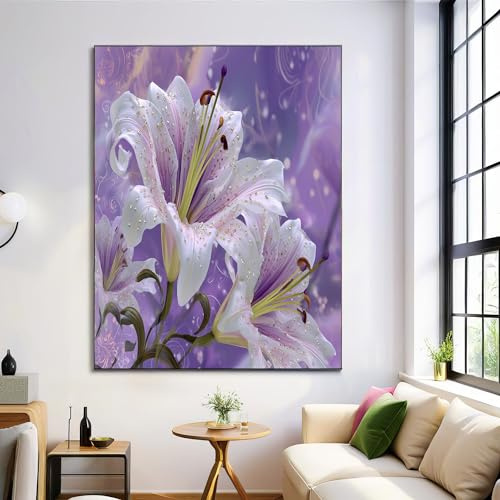 Illustrazioni di fiori - Motivo a giglio Poster In Tela Senza Cornice Per Arredamento Casa Soggiorno Ufficio - Decorazione Murale E Tela Da Parete 80 x 120 cm - Viola