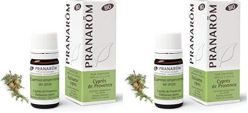 PRANAROM - Ciprés de Provenza Bio - Aceite Esencial Cupressus Sempervirens - Rama - Respiración - Vías Urinarias - Confort Circulatorio - Curas Depurativas y Adelgazamiento - AEQT - 5ml (Paquete de 2)