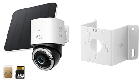 eufy Security 4G LTE Cam S330 with Wi-Fi, 4K UHD Pan Tilt, Wireless, Solar Powered with Solar Panel,with Mount Bracket AI Human/Vehicle Tracking, with SIM Card