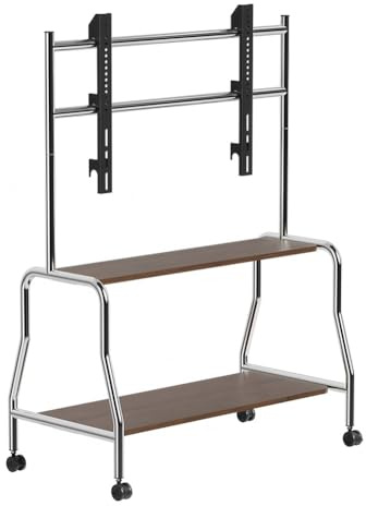 Soporte Móvil Televisores con Ruedas, Apto Pantallas 32 A 75 Pulgadas, con Dos Estantes Almacenamiento Madera. Soporte Universal Suelo con Ruedas con Bloqueo Sala