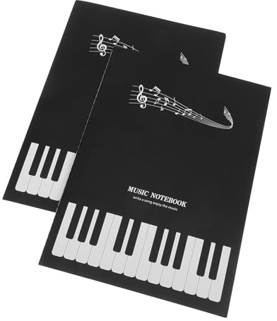 GLEAVI Cahier de Musique à Partitions Noires 2 Livres 16 Pages A4 pour Piano et Divers Instruments, Papier et Plastique, Design Compact pour École et Domicile