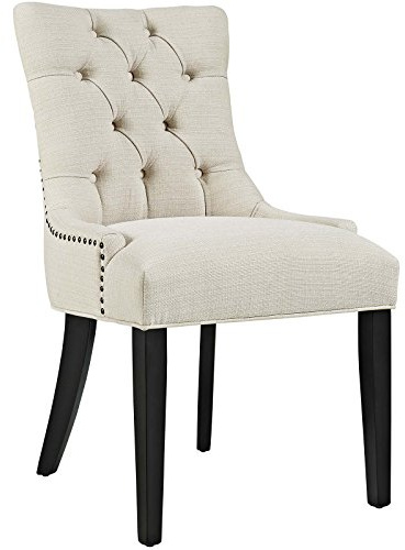 Modway Regent Button Tufted Upholstered Fabric Dining Chair in Beige