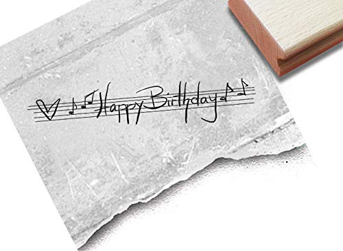 Stempel Textstempel HAPPY BIRTHDAY in Handschrift mit Noten - Schriftstempel Glückwünsche zum Geburtstag Karten Geschenkanhänger Deko - zAcheR-fineT