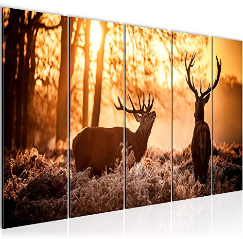 Runa Art Bild Winter Hirsch Wandbilder auf Vlies Leinwand 5 Teilig Wanddekoration Wohnzimmer Schlafzimmer 003856a