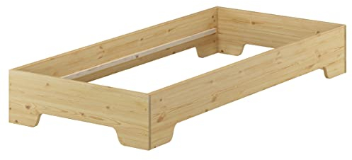 Erst-Holz®Robustes Bettgestell in kompakter Form 80x190 Massivholz Kiefer 60.56-08-190oR