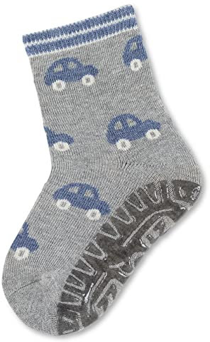 Sterntaler Fli Fli AIR Autos - Jungen Fliesen Flitzer mit Motiv Autos - Stoppersocken Baby mit Innenfrottee im Sohlenbereich- Baby und Kinder Strümpfe mit Anti-Rutsch-Sohle, silber melange, Größe 26