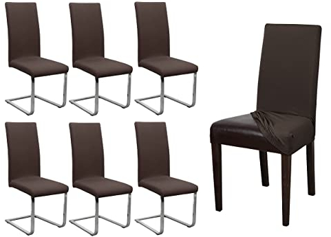 BEAUTEX 6er Set Jersey Stuhlhusse, elastische Stretch Husse Baumwolle Bi-Elastic, Farbe wählbar (Dunkelbraun)