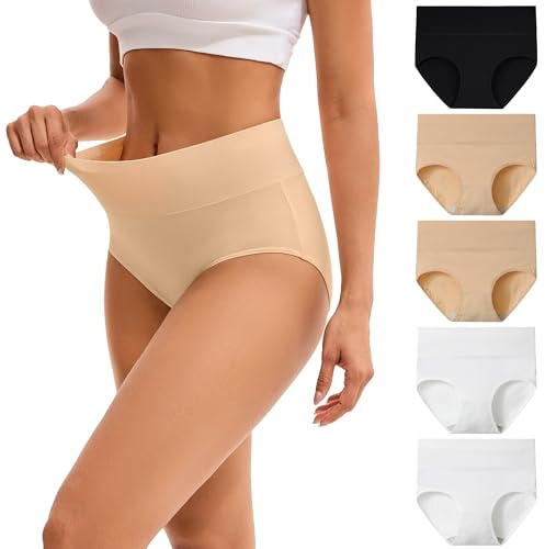 INNERSY Underbyxor för damer i stretchig bomull, hög midja, trosor, mjuka underkläder, 5-pack, L