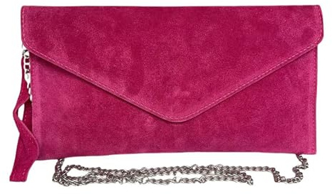 LeahWard Women's Suede Leather Clutch Bag Genuine Leather Wedding Party Clutch Bags (Fuchsia Suede)