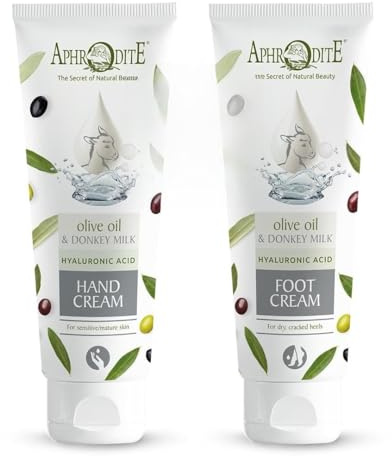 Aphrodite Jugendelixier Handcreme & Fußcreme - Körperlotion Set mit Feuchtigkeitscreme trocken Haut - Handpflege, Fußpflege Crème- Hand-creme Geschenkset (Fusscreme 100 ml, Handcreme 100 ml)