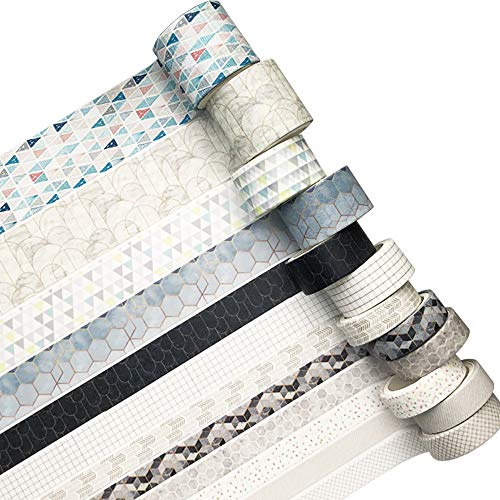 YUBX 12 rollo Washi Tape Set cinta adhesiva decorativa Washi Glitter Adhesivo de Cinta Decorativa para DIY Crafts Scrapbooking (Geometric Patterns)