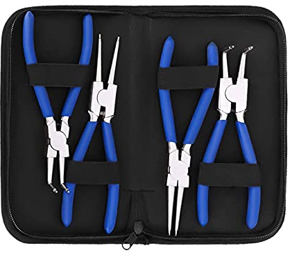 Sprengringzangen Satz, 4-Tlg Seegering Zangen Seegeringzange Set, 175mm Sicherungsringzange Professionelle Rutschhemmend Sprengringzange mit Taschen, Gebogen Gerade Seegeringzange Innen Außen