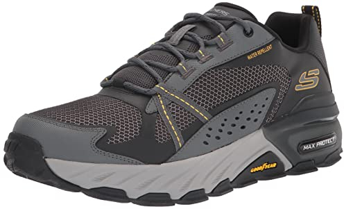 Skechers Men's MAX Protect Walking Shoe, Black Leather/Synthetic/Mesh/Charcoal Trim, 9 UK
