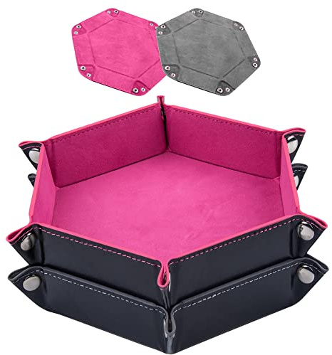 SIQUK 2 Pcs Dice Tray PU Leather Dice Trays Folding Hexagon Dices Holder
