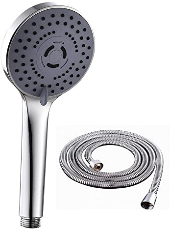 Soffioni doccia,con tubo in PVC 1.5M IN OMAGGIO, doccetta anticalcare, con 5 modalità di risparmio idrico ad alta pressione, soffione doccia con pulsante di arresto, finitura cromata