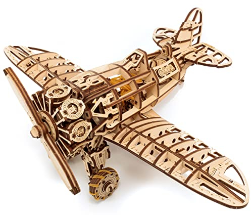 MagicHolz – Mechanisches 3D Puzzle Holz Propeller-Flugzeug – DIY Holzpuzzle Bausatz für Erwachsene & Kinder – Modellbausatz ohne Werkzeug & Kleber zusammenbauen – Holzbausatz