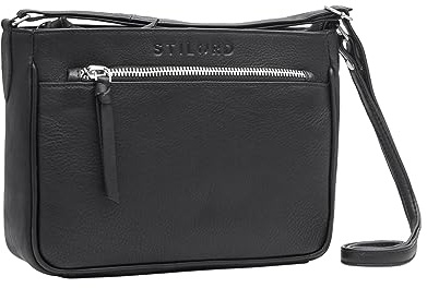 STILORD Lilia 2-in-1 Umhängetasche Damen Leder Handtasche Klein Vintage Bag Ledertasche modern elegante Ausgehtasche Clutch Kleine Schultertasche Frau Echtleder Tasche Farbe:schwarz
