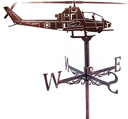 Wetterfahne Edelstahl Hubschrauber Wetterfahne mit Windrichtungsanzeige für den Außenbereich Metallhalterung Wetterfahne