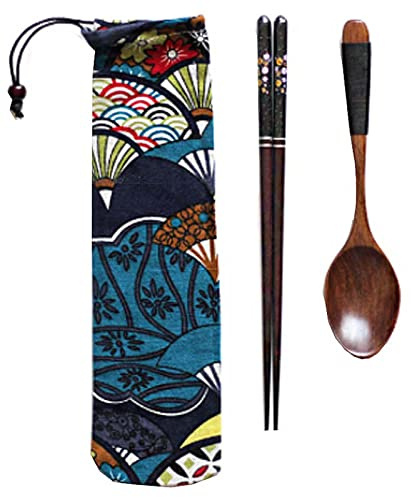 Klassisches Holzgeschirr-Set, 2-teilig, tragbar, wiederverwendbar, Besteck, Löffel und Essstäbchen