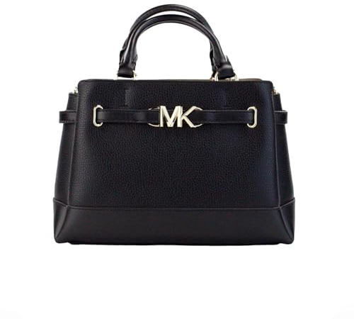 Michael Kors Reed Small Center Zip Logo Belted Satchel Crossbody Schwarz Leder, Schwarz