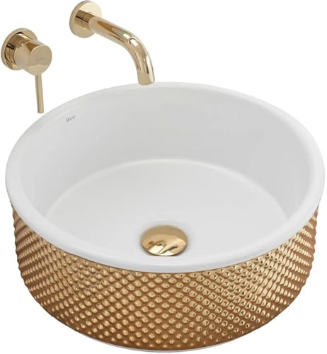 GTM Design Aufsatzwaschbecken Modern Waschbecken ohne Hahnloch - Elegant Aufsatzwaschbecken Oval für Badezimmer und Gäste WC - nur Bad Waschbecken - Modell 3