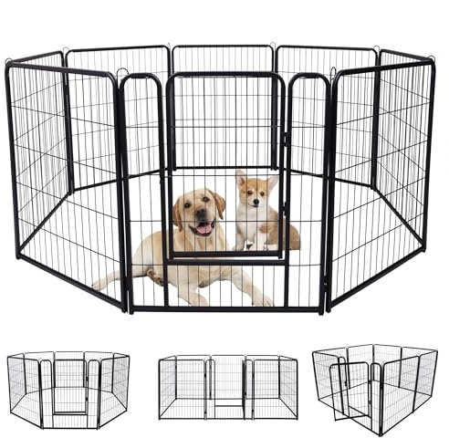 LARS360 Welpenauslauf Hundelaufstall 65x80cm Tierlaufstall 8 Gitterplatten mit Tür, Flexibel und Faltbar für Innen und Outdoor (Mattschwarz)