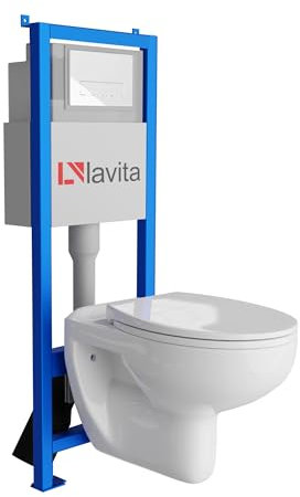 Lavita LAV 101 Élément mural pour WC 40 cm + évier mural suspendu Arctic blanc sans bord + panneau de commande LAV 200.3.1 blanc | Kit complet | Réservoir de chasse encastré | WC complet