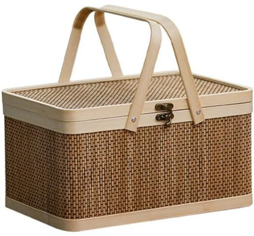 Brensty Bamboo Basket Eco Friendly Woven Basket with Lid Storage Basket for Snack Bread Portable