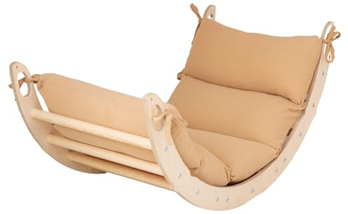 WoodsCraft Montessori Kletterspielzeug: Kletterbogen mit Kissen | hypoallergen Kissen für Kletterbogen, Kletterwippe, Holzwippe, Bogenwippe, holz Klettergerüst indoor, baby klettern indoor