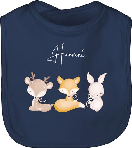 Geschenk mit Namen personalisiert by Shirtracer - Baby Lätzchen - Tiere - Reh Fuchs Hase süße Waldtiere mit Name