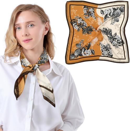 Bezioner Seidentuch 100% Maulbeerseide Schal Damen Seidentuch Haare 68x68cm Bandana Halstuch Quadratisch Kopftuch Mädchen Gelb/Beige