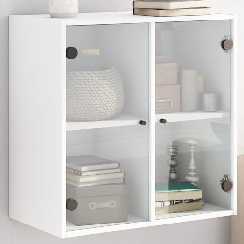 LAPOOH Wandschrank mit Glastüren Weiß 68x37x68,5 cm, Hängeschrank, Badezimmerschrank, Badschrank, Aufsatzschrank, Gewürzschrank, Wall Cabinet - 836490