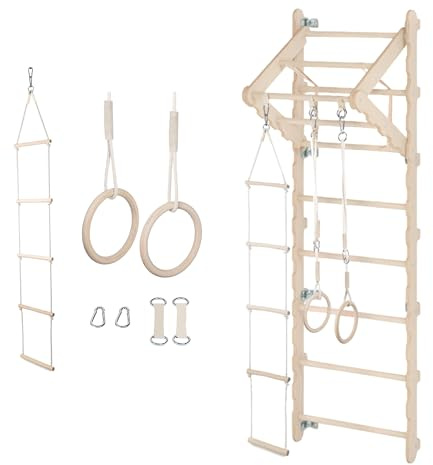 MAMOI® Swedish ladder, Wooden gorilla gym for kids, Indoor baby climbing frame for toddlers, Monkey bars and play gym, Childrens climbing wall, Gymnastics bar and equipment for home