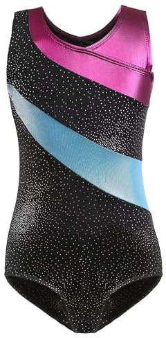 flexdans Body da Ginnastica per Ragazze Body da Danza Claasica Senza Maniche Sparkle Balletto Ginnastica per Bambini Black 150