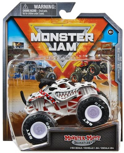 Monster Jam, Monster Mutt - Camión monstruo dálmata oficial, vehículo fundido a presión, escala 1:64, juguetes para niños a partir de 3 años