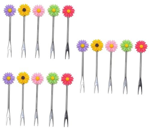 Amosfun 15pcs Daisy Cake Decor Dessert Fork Wedding Dessert Forks Picks for Home and Parties Random Color